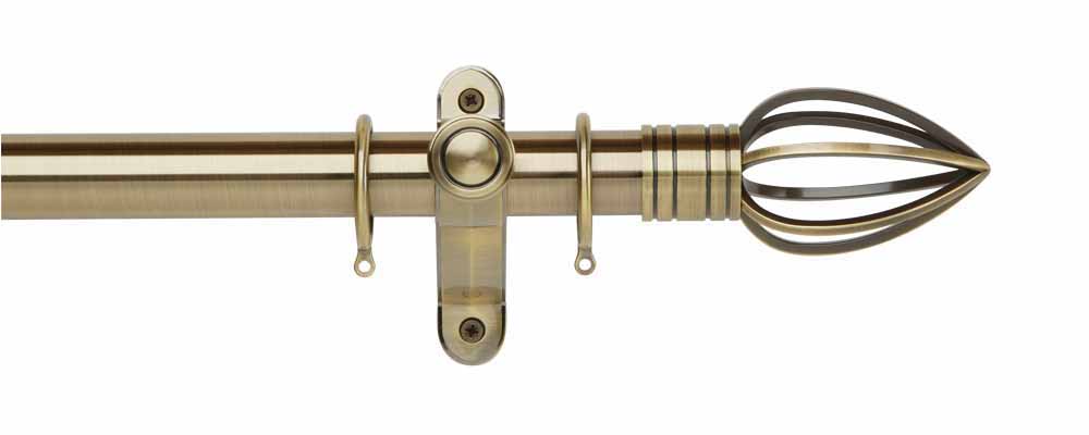 Galleria Metals 35mm Curtain Pole Caged Spear With Rings Burnished Brass