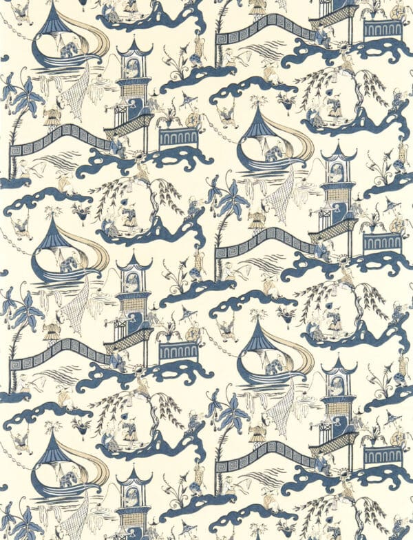 Sanderson Water Garden Pagoda River Fabric