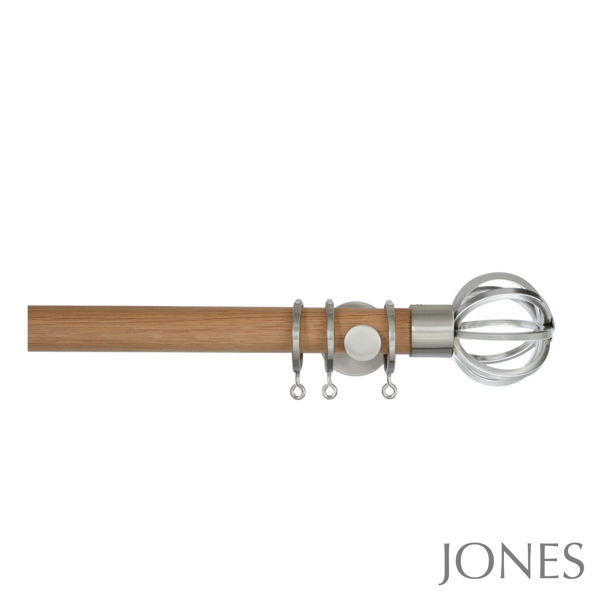 Jones Lunar 28mm Oak Curtain Pole with Cage Finials