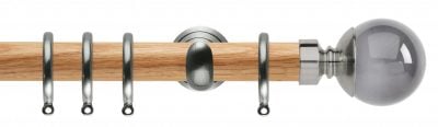 Rolls Neo Oak Curtain Pole 28mm with Smoked Grey Ball Finials