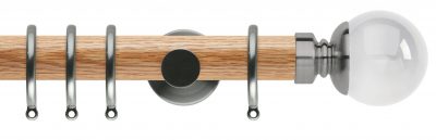 Rolls Neo Oak Curtain Pole 35mm with Clear Ball Finials