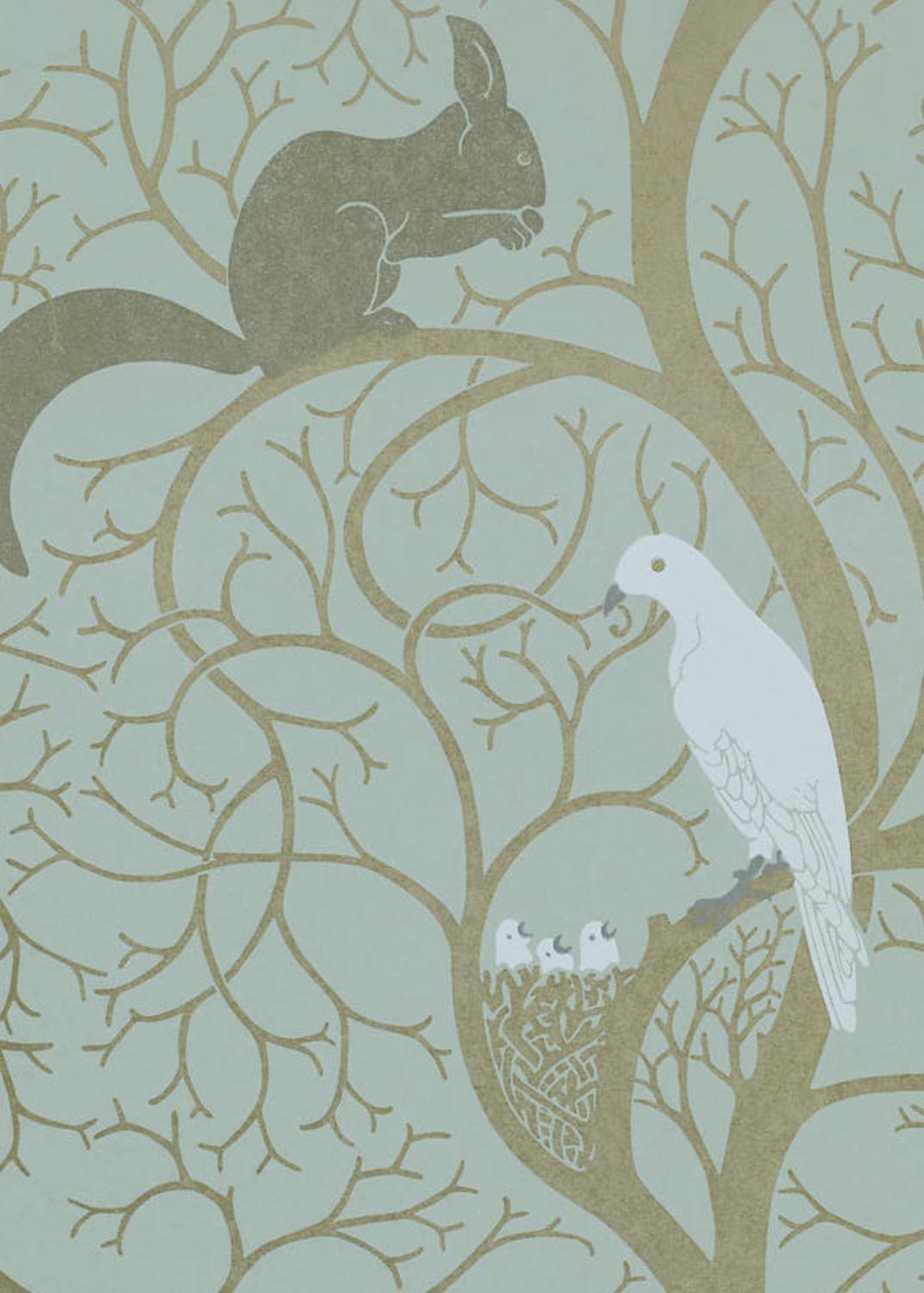 Sanderson One Sixty Squirrel and Dove Eggshell Ivory Wallpaper Swatch