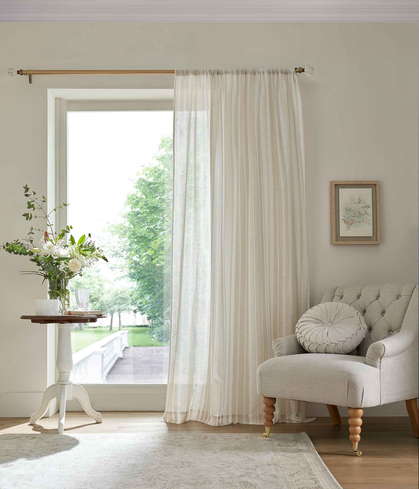 Laura Ashley Awning Stripe Voile Slot Top Curtain