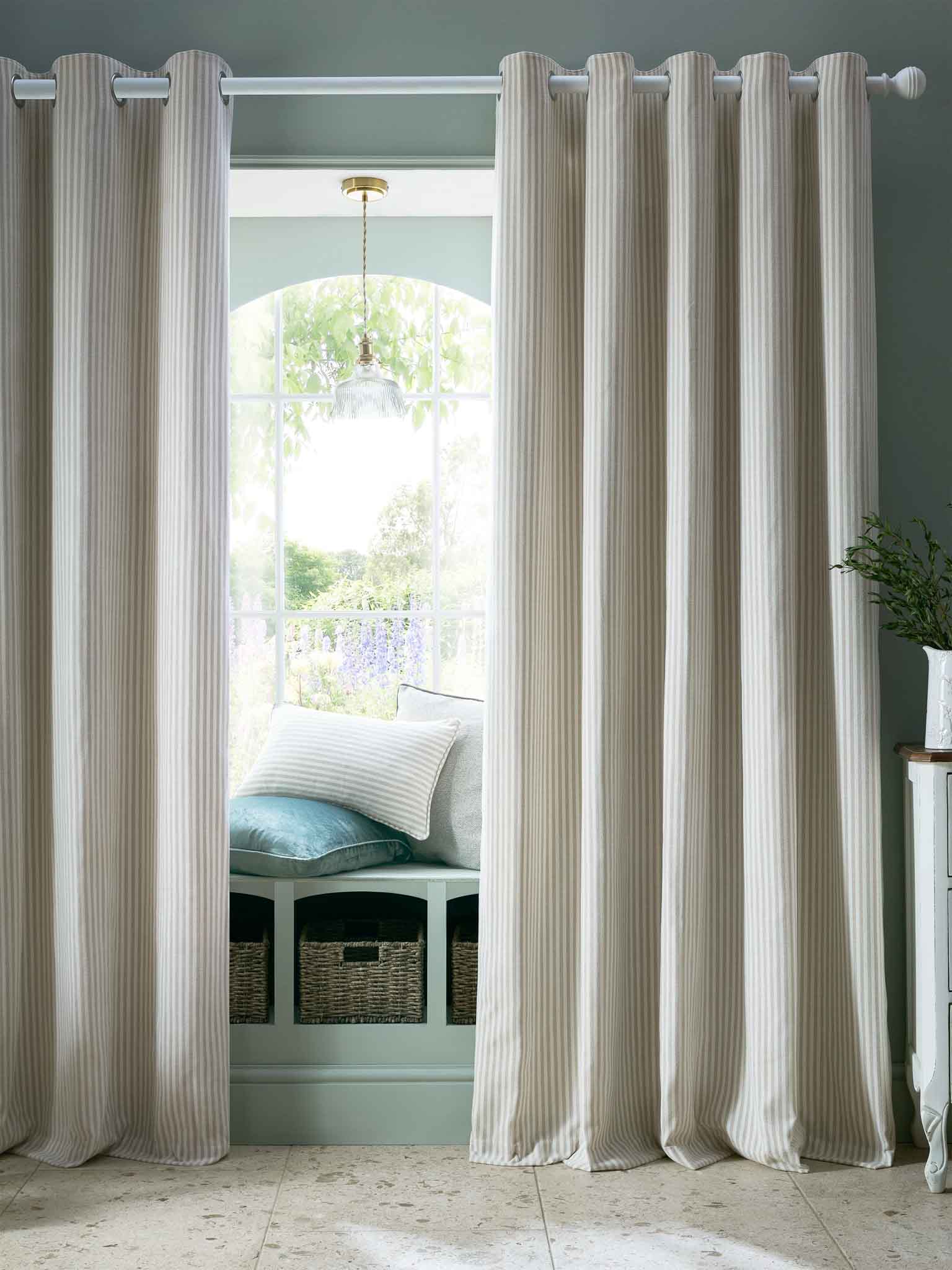 Laura Ashley Cornish Chenille Stripe Lined Eyelet Curtains