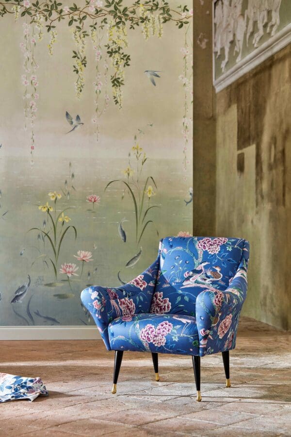 Sanderson Water Garden Indienne Peacock Satin Fabric