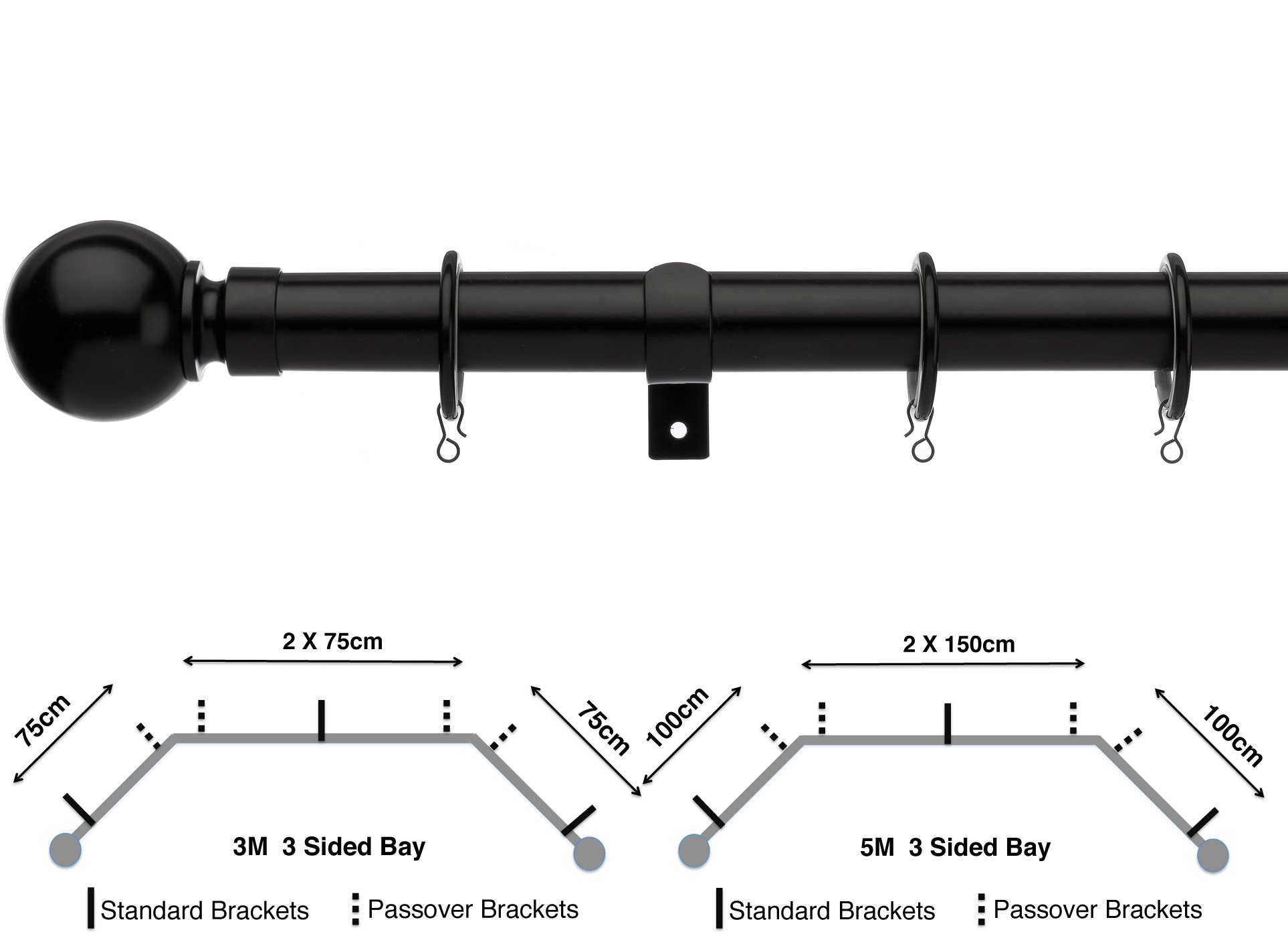 Universal 28mm Bay Window Curtain Pole Ball